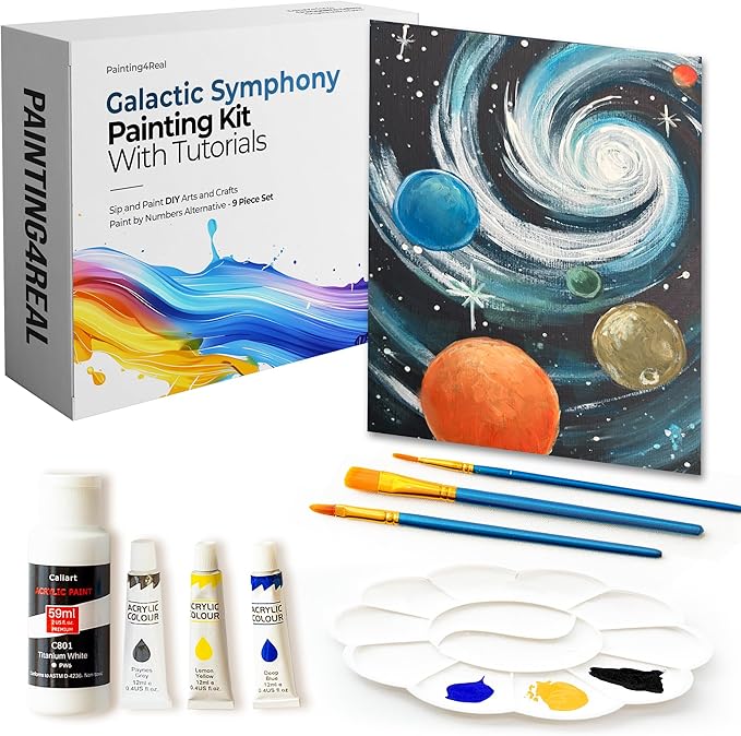 Painting4Real DIY Art Painting Kit for Adults – Learn to Paint Galactic Symphony with Video Tutorials – 9 Pieces Acrylic Paint Set for Adults –Perfect Christmas Crafts & Holiday Gifts for Art Lovers