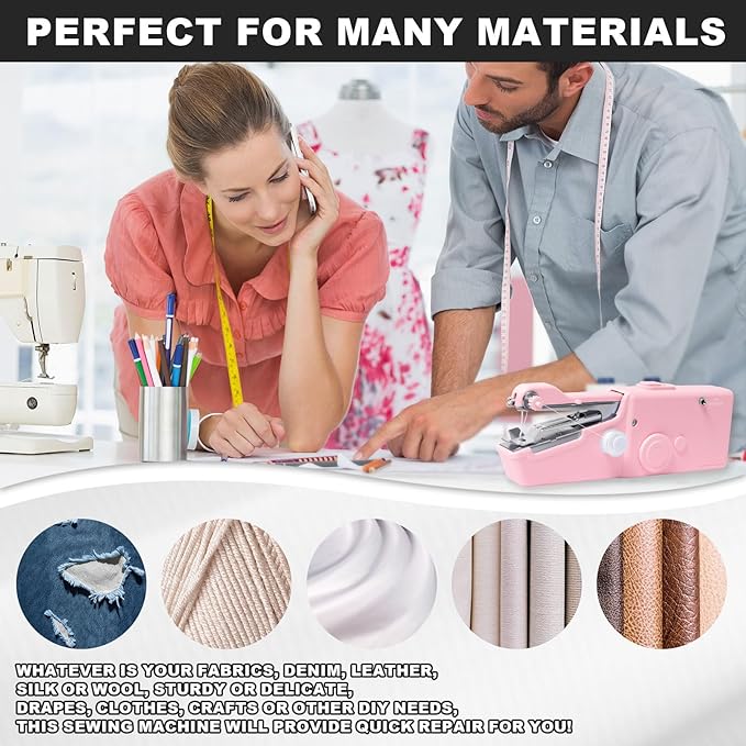ALIBBON Handheld Sewing Machine for Beginners Portable Electric Mini Sewing Machine with Accessory Kit Small Hand Stitching Machine for DIY Clothes Home Travel Sewing Kit for Adults (Pink)