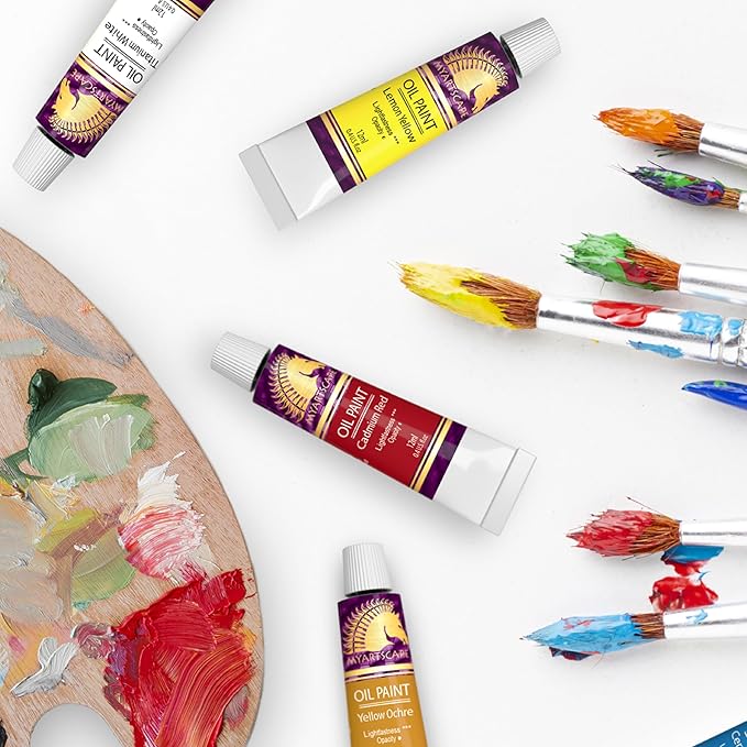 MyArtscape Oil Paint Set - 12 x 12ml Tubes - Lightfast - Heavy Body - Oil-based Vibrant Colors - High Pigment Load - Non-fading - Artist Quality Painting Supplies - Professional Craft Paints