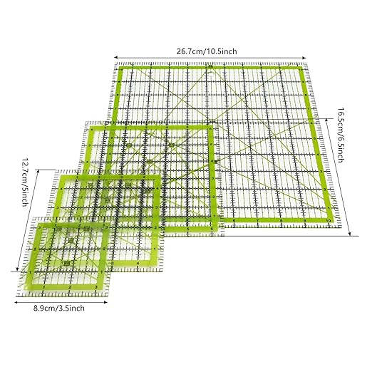 Quilting Rulers,Sewing Ruler,4 Piece Quilting Square Templates Green(3.5"x3.5",5"x5",6.5"x6.5",10.5"x10.5")