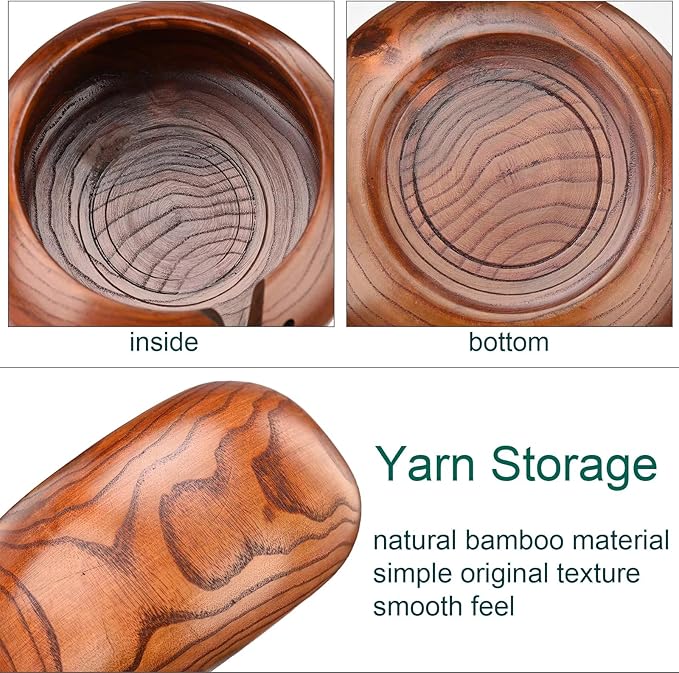 Wooden Yarn Bowl, Yarn Holder for Crocheting, Crochet Bowl Accessories Holder with Holes Handmade to Prevent Slipping, Perfect Crochet Holder for Crocheting and Knitting Mothers Day Gift 7.9''