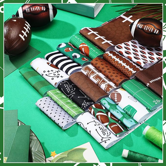 Ganeen 100 Pcs Football Quilting Fabric Roll 2.56 Inch Fabric Squares Jelly Patchwork Precut Strips Bundles for Holiday Materials Craft DIY Sewing Cloths