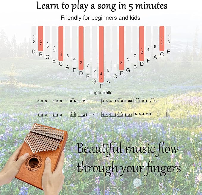 Kalimba Thumb Piano, YUNDIE Portable 17 Keys Mbira Finger Piano with Tune Hammer and Instruction,Musical Instruments Birthday Gift for Adult Beginners Professional(Brown)