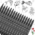 16 Black Micro Drawing Fineliner Art Pens for Calligraphy, Zentangle, Sketching, Manga & Anime, Bullet Journaling,Professional Artwork, Multiliner Archival Ink Waterproof Pen