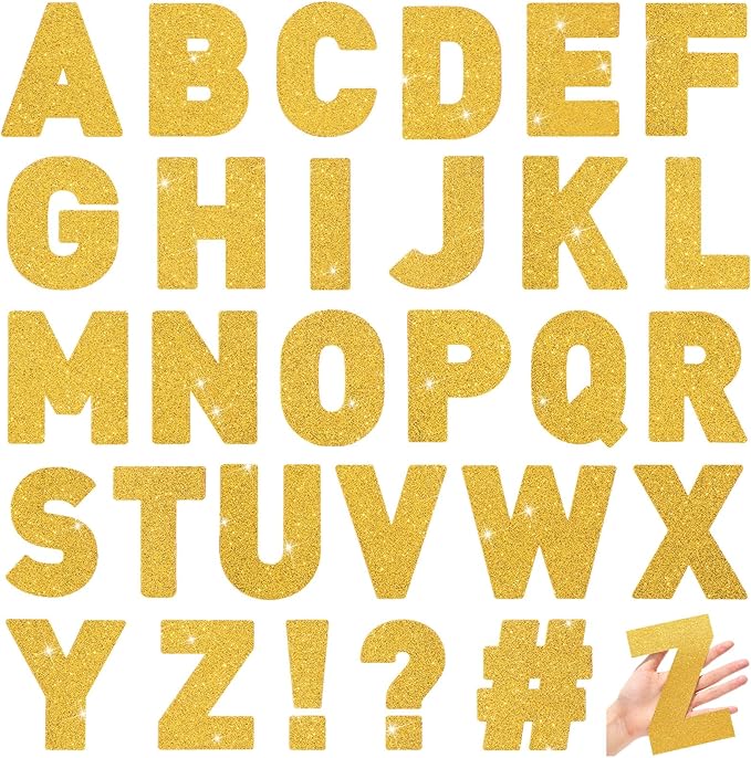 Harloon 232 Pcs 24 Sheets Large Glitter Letter Stickers Big Font Alphabet Letter Self Adhesive Letters Kit Mailbox Stickers for Mailbox Bulletin Boards Classroom Home(Gold,6 Inch)