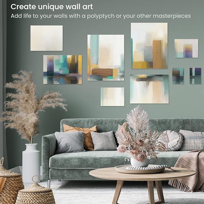 ARTEZA Stretched Canvas, 5 x 7, 8 x 10, 11 x 14, 12 x 16, 16 x 20 Inches, Multipack of 10, Blank White Canvas for Acrylic, Oil and Gouache Painting