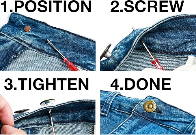 3 Designs No-Sew Removable Metal Buttons Replacement Repair Combo Thread Rivets and Screwdrivers in Storage Box, Women and Men's Jeans Clothing Supplies 12 Sets 20mm