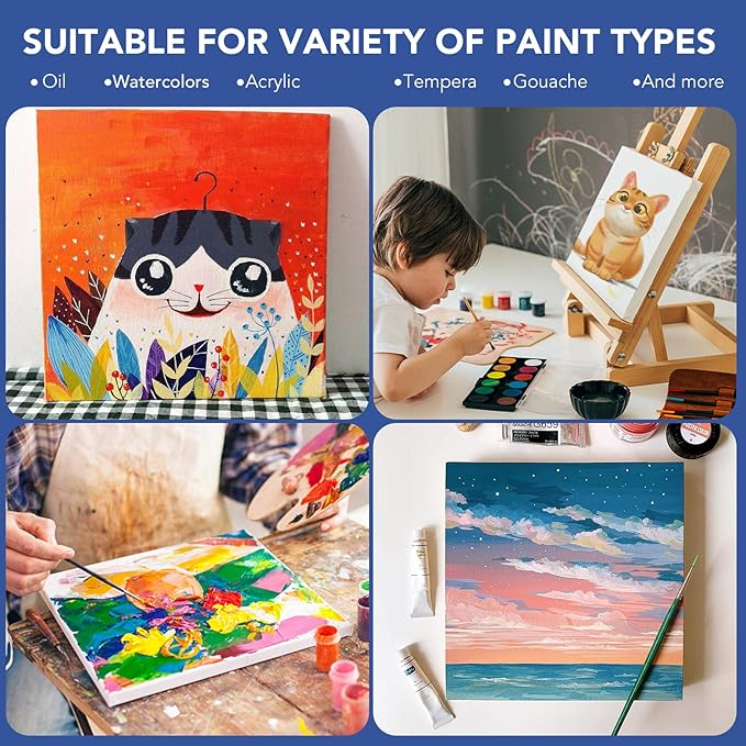 Stretched Canvases for Painting, 8PCS Multi Pack Square Canvas 4×4”, 6×6”, 8×8”, 10×10”(2 of Each), Acid-Free Wood Frame Blank Canvas, Art Canvas Pre Primed for Acrylic, Oil Painting, Tempera.