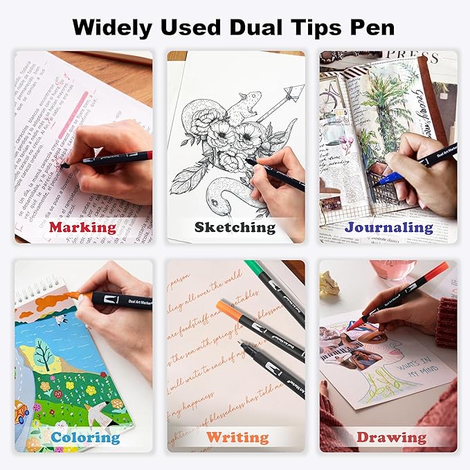 Dual Markers Brush Pens, 72 Colors Art Marker Set with Brush and Fine Tips – Premium Art Supplies for Adults, Perfect for Coloring Books, Hand Lettering, Calligraphy, and Drawing