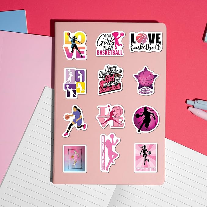 BEATRI Basketball Girl Stickers 50Pcs Women Basketball Waterproof Vinyl Decor & Party Favors for Laptop, Water Bottle, Skateboard & Travel Gear | Non-Repeating Decals, High-Definition Print