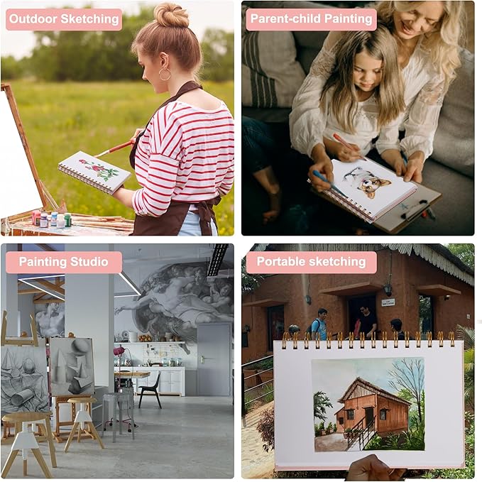 Yoment 2 Pack 5.5" x 8.5" Sketchbook for Drawing Small Spiral Bound Sketch Pad for Kids Hardcover Sketch Book(68lb/100gsm) Artist Drawing Blank Notebook for Painting with Pencil, Pink&Purple