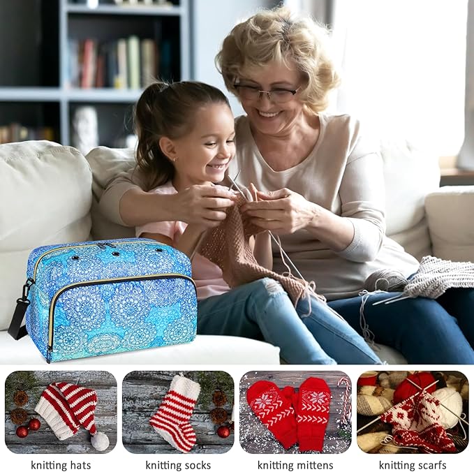 IBFUN Crochet Yarn Knitting Bag 2 Pcs Yarn Storage Organizer Crocheting Bags for Beginners with Shoulder Strap for Knit Accessories Needles Hooks