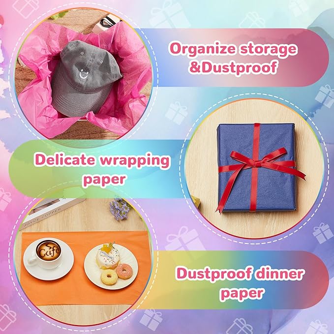 Qilery 500 Sheets Colored Rainbow Tissue Paper Bulk for Gift Bags 15 x 20 Inch Acid Free Packaging Wrapping Decoupage Paper Sheets Easter Wedding Rainbow Party Decoration DIY Flowers, Pom Poms