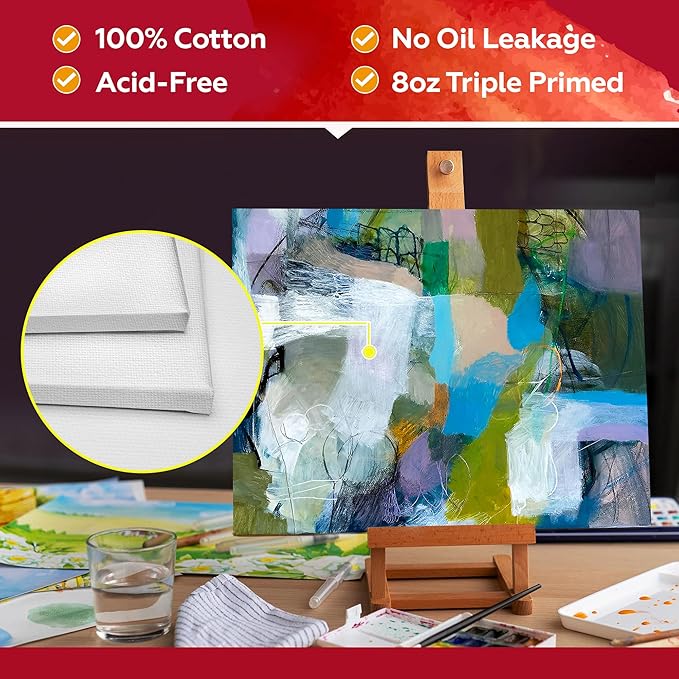 Stretched Canvas for Painting,10Pack 9X12 Inch Stretched White Blank Canvas,8 Oz Triple Primed 5/8" Profile Stretched Canvas,100% Cotton,Canvases for Painting, for Acrylics, Oils