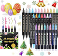 28 Acrylic Paint Markers, Acrylic Paint Pens Art Set - 12 Dual Tip Metallic, 8 Acrylic, 8 Outline Markers for Rock, Fabric and Glass, Christmas Gifts for Teens, Art Supplies for Kids Adults