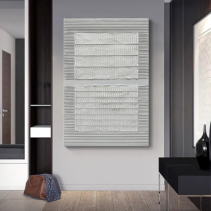 Art 45x30 inch Hand-Painted Modern Abstract White Texture Oil on Canvas White Minimalist Art Oil Painting Home Wall Decoration Art