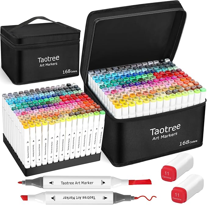 Taotree Alcohol Markers Set 168 Colors with Case & Holders, Dual Tips Art Coloring Markers Pens, Chisel & Fine Sketch Pens Art Supplies for Artist Adult Coloring Books Drawing, Painting, Sketching