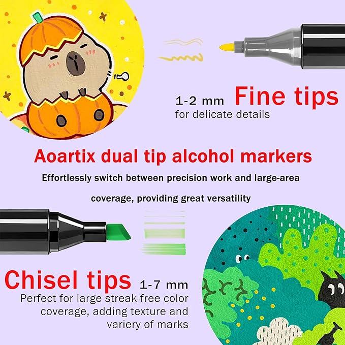 Alcohol Markers, 48 Colors Art Drawing Permanent Marker Set for Kids Adult Coloring Painting Supplies, Dual Tips Fine & Chisel Coloring Marker for Artist Illustration Sketch Books