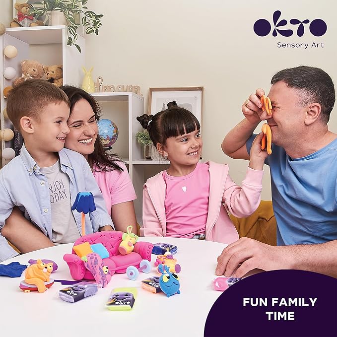 Okto Air Dry Clay for Kids – 18 Colors Foam Clay Set – Non-Sticky, Dries in ~24 Hours – Sculpting Tools, Fun Glasses, Storage Bags & Photo Guide – Sensory Craft Kit
