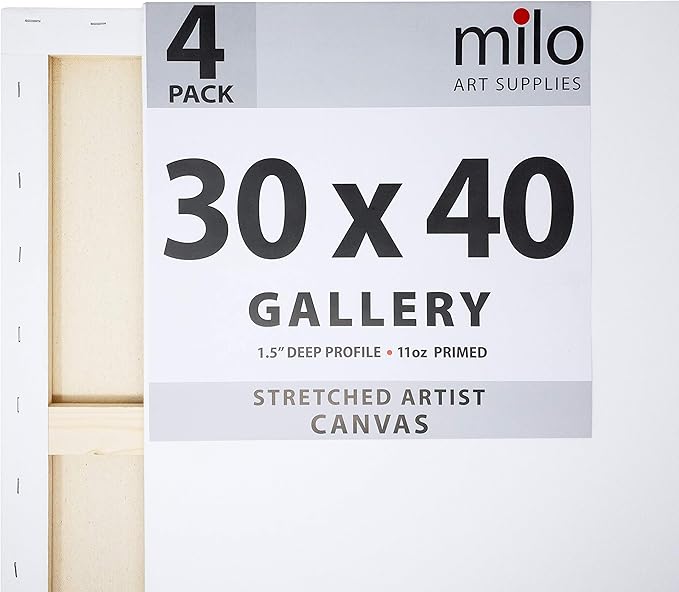 milo Stretched Artist Canvas | 30x40 inches | 4 Pack | 1.5” inch Thick Gallery Profile | 11 oz Primed Large Canvases for Painting, Ready to Paint Art Supplies for Acrylic, Oil
