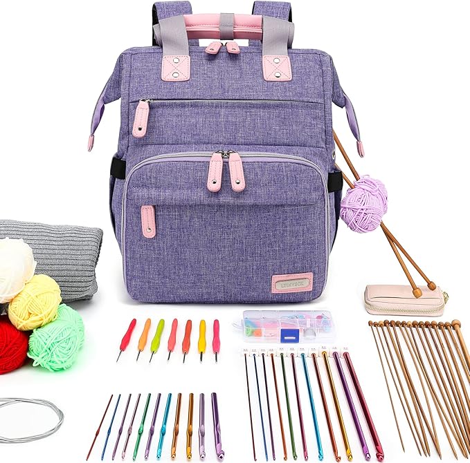 Crochet Backpack,Knitting Bag Backpack Yarn Storage Organizer Travel Crochet Bag with USB Charging Port,Large Yarn Tote Bag Yarn Holder Case