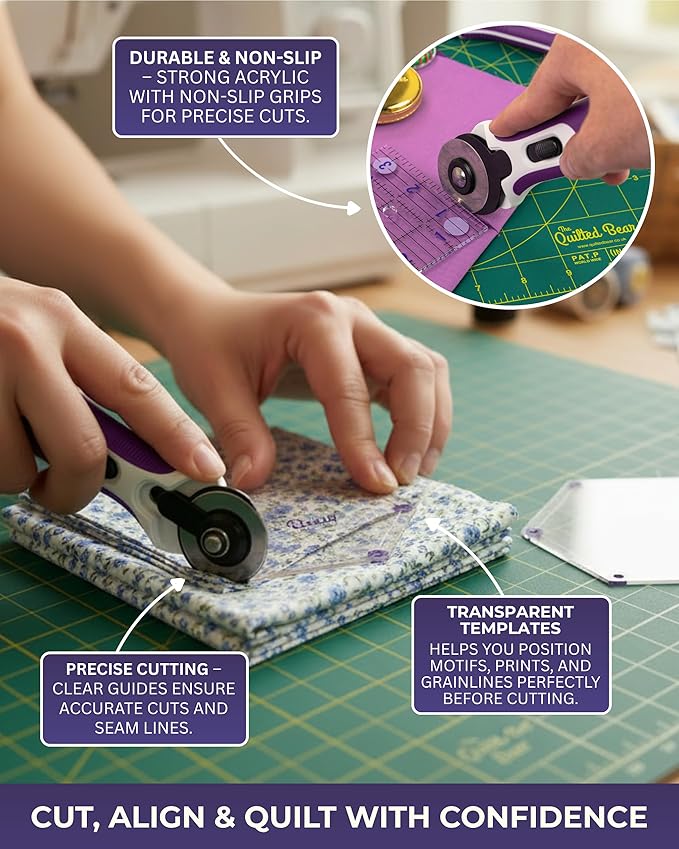 The Quilted Bear Heart Quilting Templates – 8 Clear Non-Slip Acrylic Quilt Templates for Precise Fabric Cutting & Stress-Free Machine Quilting - Ideal for Quilt & Sewing Supplies (¾–3")