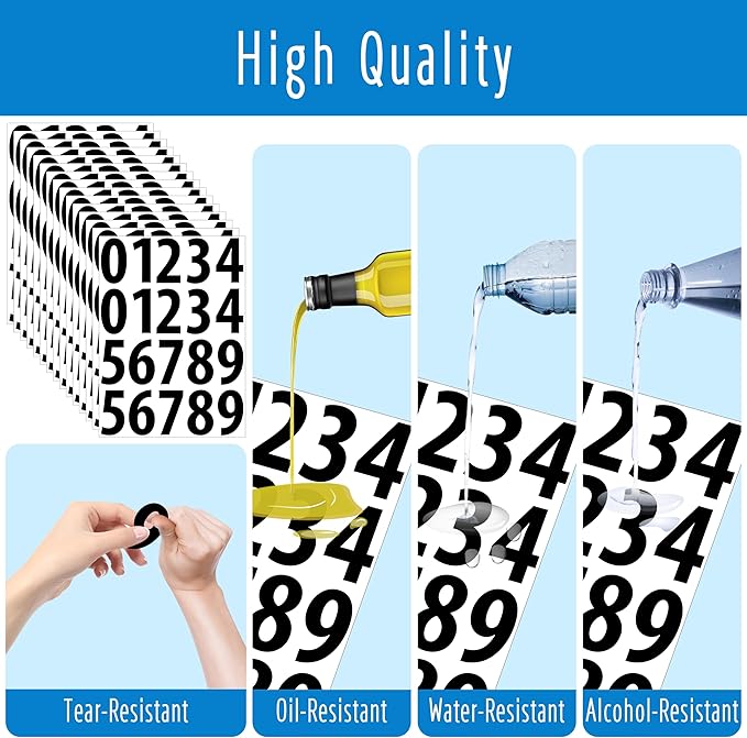 300 PCS Number Stickers, 2” Waterproof Vinyl Number Stickers Consecutive Number 0-9 Labels Self-Adhesive Without Residue Left for Office, Classroom, Indoor, Boxes, Storage (15 Sheets, Black)