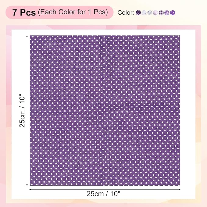 PATIKIL Cotton Fabric Bundles, 7 Pcs 10 x 10 Inch Pure Cotton Fat Quarter Floral Printed Precut Fabric Squares for Sewing Patchwork Quilting DIY Crafts, Purple