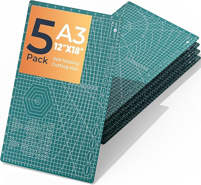 HTVRONT 5 Packs Self Healing Cutting Mat- 12" x 18” Double-Sided Cutting Mats for Crafts, A3 High-Density Sewing Mat with Grid for Fabric Quilting Modeling Hobby Scrapbooking Project
