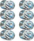 HOMBYS 8 Pack Giant Chunky Yarn for Crocheting,Super Bulky Large Soft Fluffy Yarn,Tie Dye Plush Fuzzy Yarn,Mixed Color Thick Chenille Yarn for Hand Knitting/Arm Knitting(Blue,Grey,White)