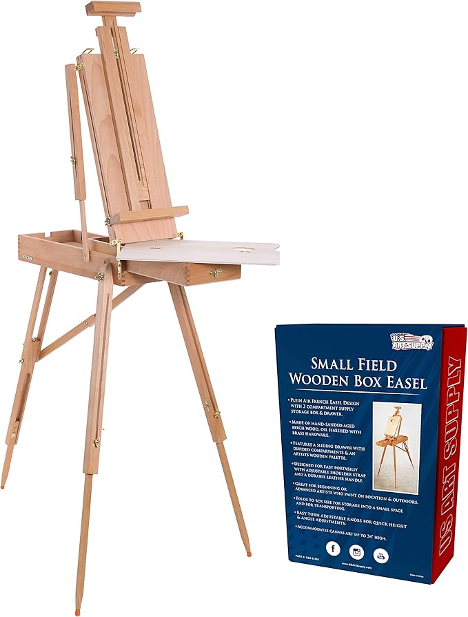 U.S. Art Supply Coronado Small Wooden French Style Field & Studio Sketchbox Easel - Art Easel for Adults, Drawer, Palette - Adjustable Wood Tripod Stand, Portable Artist Table for Painting, Sketching