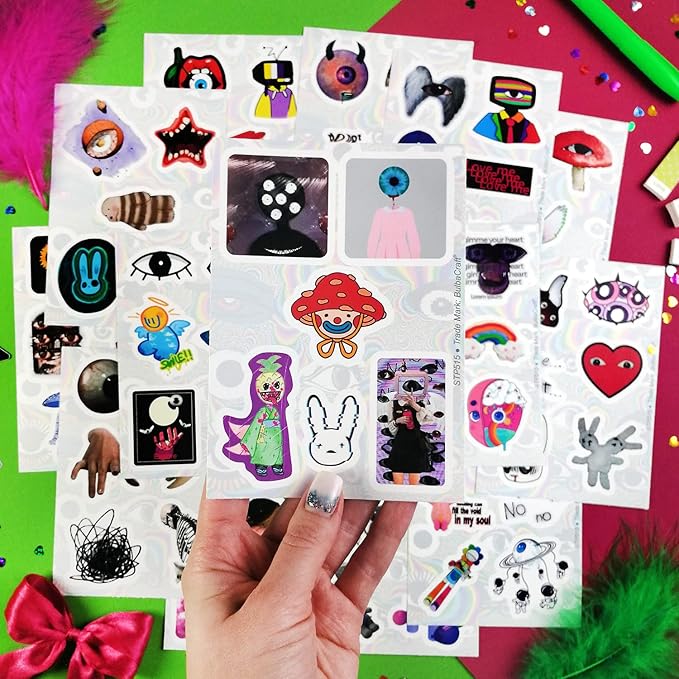 BulbaCraft 100Pcs Weirdcore Stickers, Weird Stickers for Adults, Weird Gifts, Psychedelic Decals, Trippy Decals, Weirdcore Accessories, Gifts for Women & Men