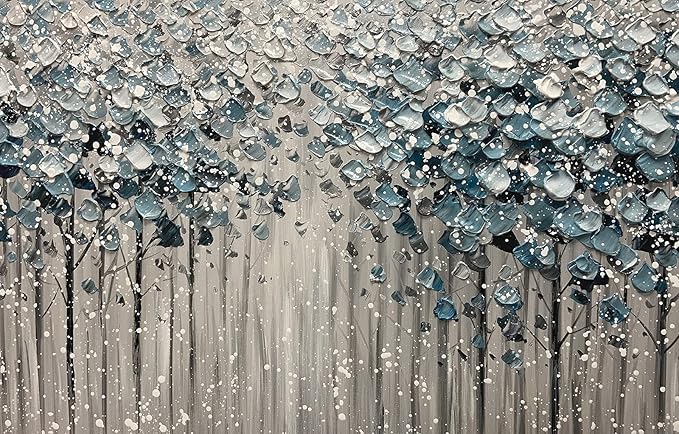 Yotree Paintings - 24x48 Inch 3D Oil Paintings on Canvas Blue Forest Heavy Texture Acrylic Painting Wall Art Wall Decoration Wood Inside Framed Hanging Ready to Hang