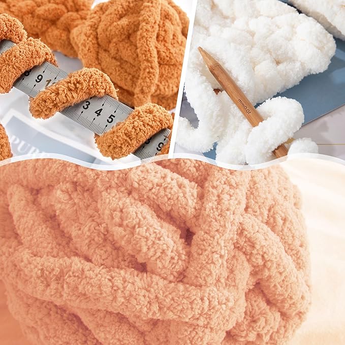 HOMBYS 12 Pack Assorted Chunky Yarn for Crocheting,Super Bulky Large Soft Fluffy Yarn,Plush Fuzzy Yarn,Thick Chenille Yarn for Hand Knitting/Arm Knitting,Orange Gradient(27yds,8 oz Each Skein)