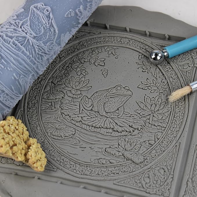 Frog Clay Texture Roller (4") - Freshwater Set #01 - Embossing Pattern Roller for Polymer & Ceramic Clay, Pottery & Crafts
