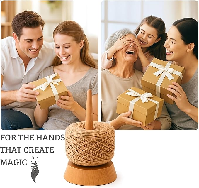 Kraftica Beech Wood Yarn Holder, Tangle-Free Yarn Spinner for Knitting & Crochet with Smooth-Rotation Bearing, Heavy Base, Two Spindles & Anti-Slip Rubber Feet, 22 lb Capacity for Chunky Yarn.