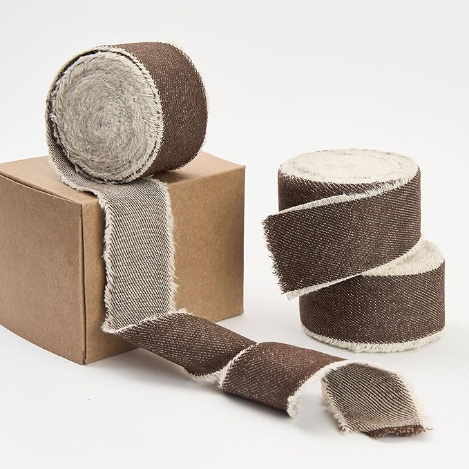 Pretty Jolly Khaki Denim Ribbon for Crafts Handmade Rustic Frayed Cotton Jean Fabric Ribbon for Flower Bouquet 15 Yards 1 1/2 Inch Cloth Ribbons for Gift Wrapping Hair Sewing Accessories Holiday Decor