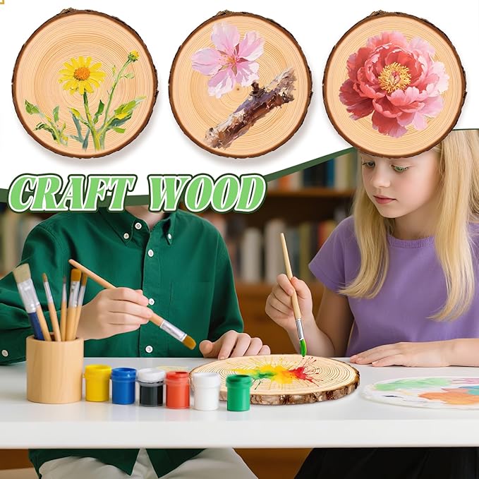 FSWCCK 2 Pack Nature Unfinished Round Wood Slices, 9-11 Inches Wooden Circle, Large Wood Slabs for Weddings Centerpieces Decor and DIY Painting Crafts (9"-11")