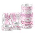 12 Rolls Pink Bow Washi Tape Set Bowknot Decorative Masking Tape Set - Bowknot, Buffalo Plaid Decorative Masking Tapes for Scrapbooking, Journaling, Coquette Party Decor, DIY Art Crafts