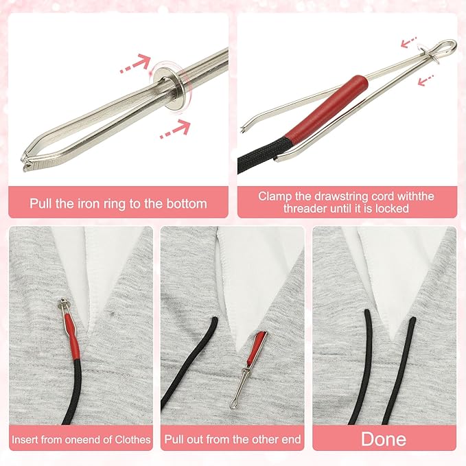 uxcell 2pcs 53inch Drawstring Cords Replacement Drawstring Hoodie String Sewing Tool with Easy Threader for Hoodie Sweatpants Jackets Pants Hats Coats Bags, Bright Red