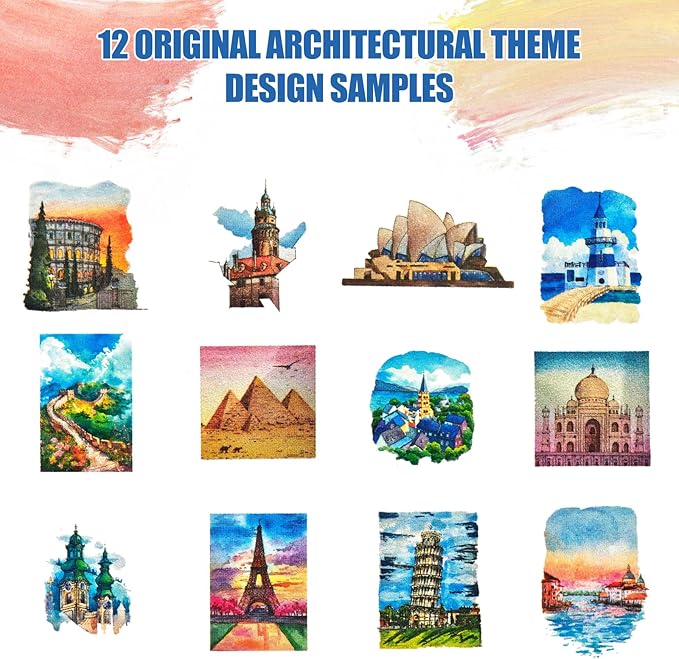 Watercolor Workbook & Water Coloring Book, 13 Pages 300GSM Paper, 26-Color Watercolor Paint Set with Brush & Storage Bag, Beginner-Friendly Coloring Book for Adults — Scenic Architecture Theme