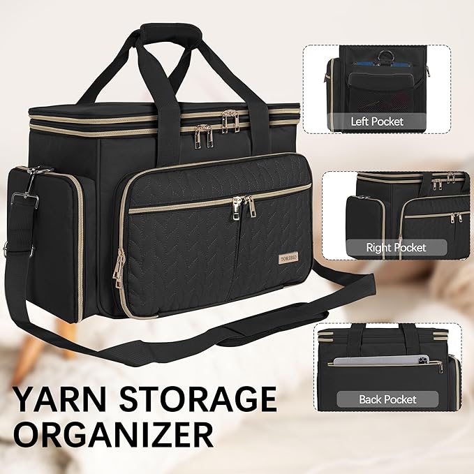 Large Knitting Bag Yarn Storage Organizer,Portable Crochet Tote Bag,Yarn Bags for Crocheting On The Go for Knitting Needles, Crochet Hooks, Knitting Accessories, Unfinished Project
