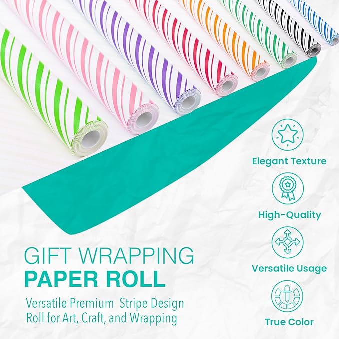 Purple Papers Wrapping Paper - Mini Roll - 18 Inch X 33 Feet - Stripes Design for Birthday, Holiday, Wedding, Baby Shower (Black)