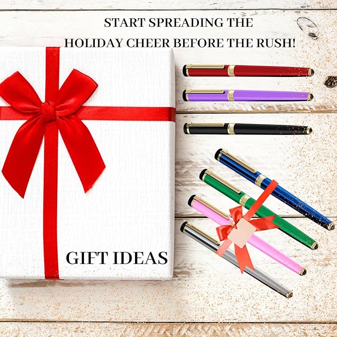 Dryden Designs Fountain Pen Medium Nib, Pearl White, Left and Right Handed, Includes 24 Ink Cartridges - 12 Black and 12 Blue