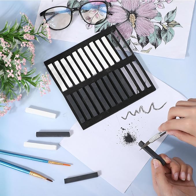 72 Pcs Soft Chalk Pastels Set Square Sketch Chalk Soft Pastel for Artists Non-toxic Artist Pastel Sticks for Professional Artists and Art Lovers(Black, White)