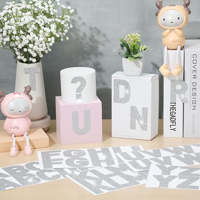 Harloon 232 Pcs 24 Sheets Large Glitter Letter Stickers Big Font Alphabet Letter Self Adhesive Letters Kit Mailbox Stickers for Mailbox Bulletin Boards Classroom Home(Silver,2.5 Inch)