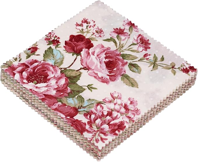 42 Pcs Charm Packs for Quilting 5 inch - Charm Squares for Quilting 5x5-100% Cotton Plaid Retro Rose Floral Fabric Quilt Squares 5x5 for Sewing, Patchwork, and DIY Crafts
