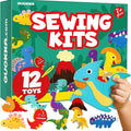 QUOKKA Kids Crafts Ages 7-9, DIY Beginner Needle and Thread Kit - 12 Wild Dino Sewing Kit Basic - Fun Arts Crafts for Kids Ages 7-9 Girls Boys - Plastic Needles, Scissors - 7+ Year Old Girl Gifts