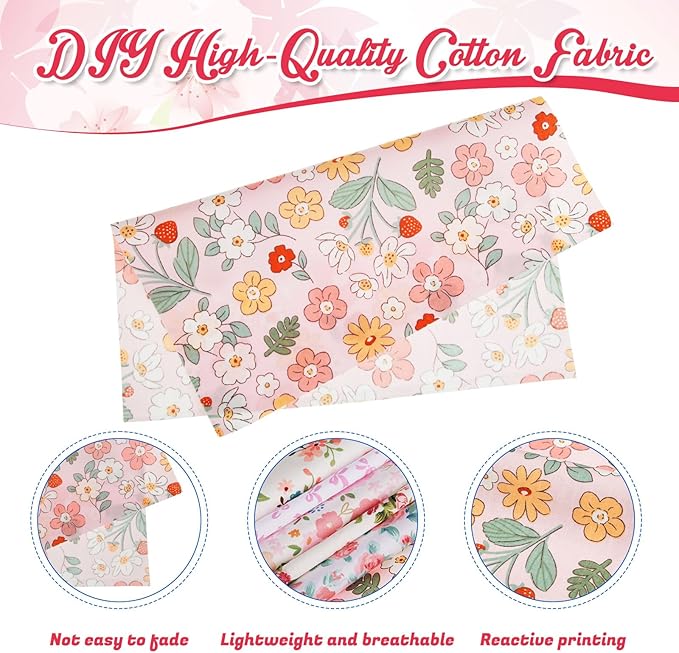 30 Pieces 10 x 10 Inches Cotton Fabric Bundle Squares Patchwork Floral Fabric Sewing Quilting Bundles Assorted Pattern Cloth for DIY Scrapbook Craft Making(Sweet)