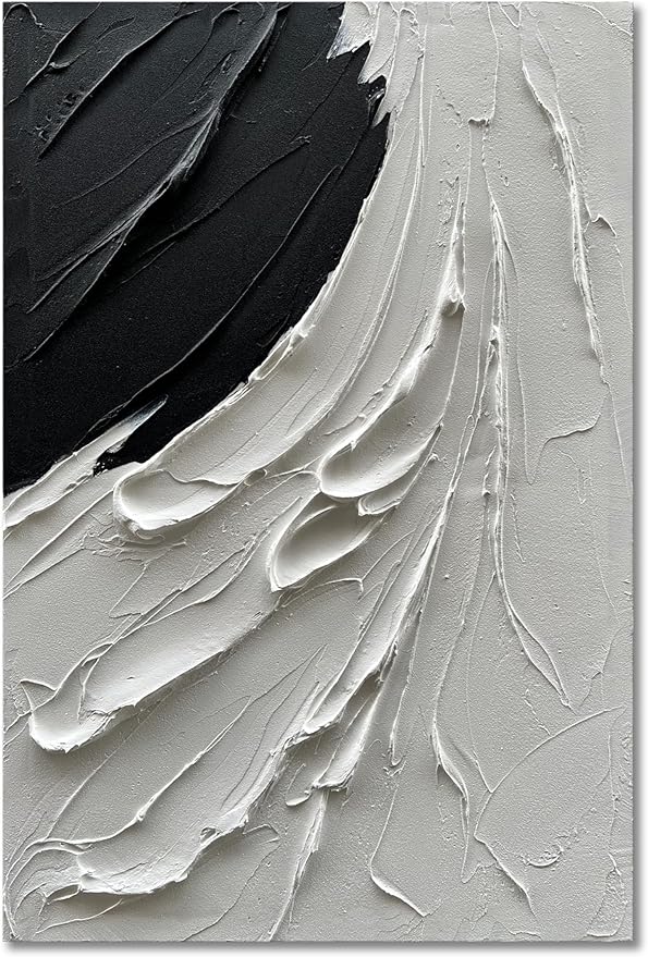NANKAI Art 36x24 Inches Hand-Painted Thick Textured Black and White Minimalist Oil Painting Home Wall Decorative Art Oil Painting